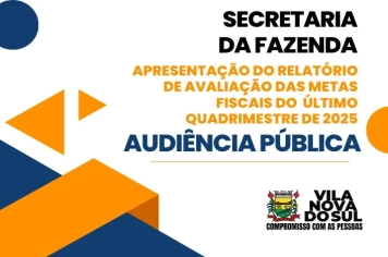 Audiência Pública apresentará Metas Fiscais do 3º Quadrimestre de 2025.